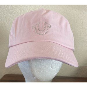 True Religion Women's Snapback Hat (Ball Cap) Pink Rhinestones Adjustable NWT